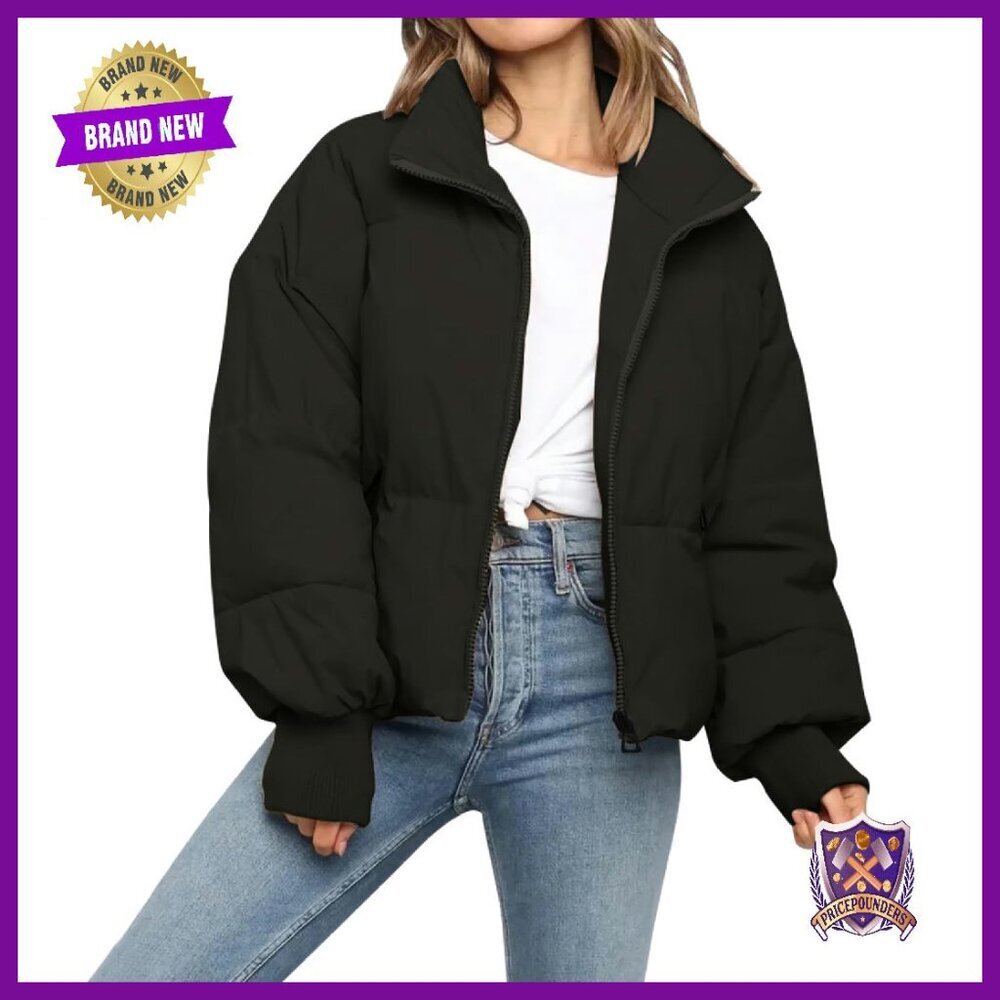 Cropped Puffer Jacket Winter Coat Quilted Oversized Windproof Warm